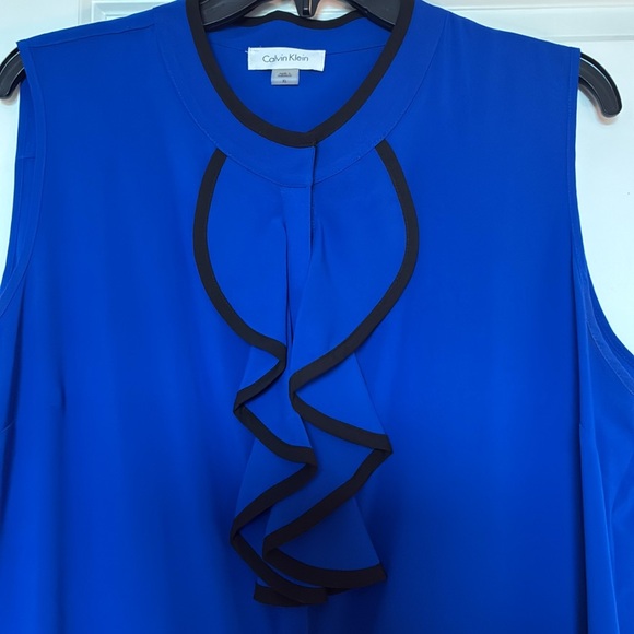 Calvin Klein Tops - NWOT royal blue Calvin Klein sleeveless button front top with ruffle Size XL